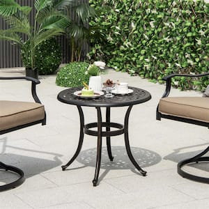 Brown Round Metal 24 in. Outdoor Side Table with Adjustable Footpads