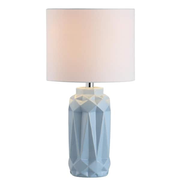 SAFAVIEH Kelesie 18 in. Light Blue Geometric Table Lamp with White