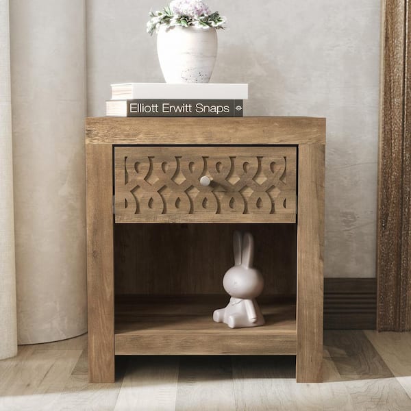 GALANO Lavish Knotty Oak 1-Drawer Sidetable Nightstand