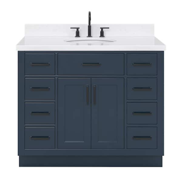 Hepburn 42 in. W x 22 in. D x 36 in. H Single Sink Freestanding Bath Vanity in Midnight Blue with Carrara Quartz Top