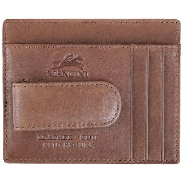 MANCINI Bellagio Collection Brown Leather Deluxe RFID Money Clip