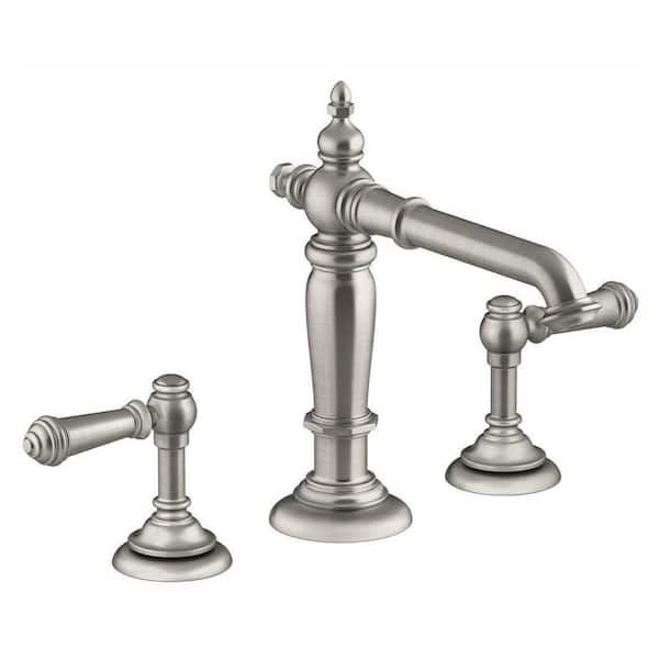 KOHLER Artifacts 8 in. Widespread 2-Handle Column Design Bathroom Faucet in Vibrant Brushed Nickel with Lever Handles