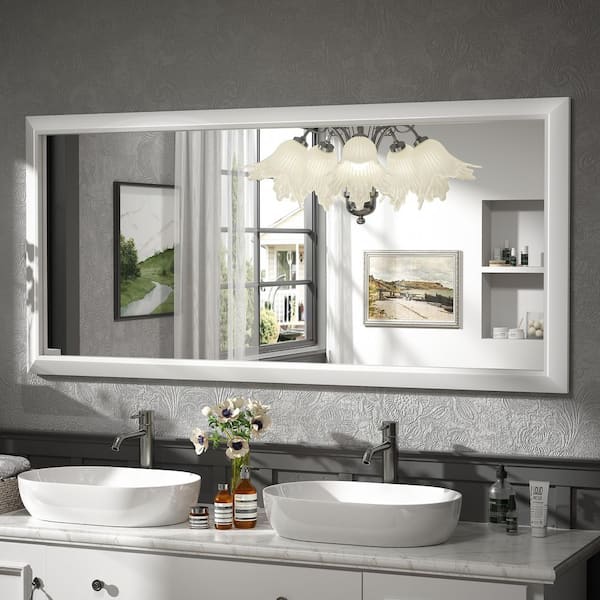 Apmir 60 in. W x 28 in. H Rectangular Aluminum Alloy Framed and Tempered Glass Wall Bathroom Vanity Mirror in Matte White