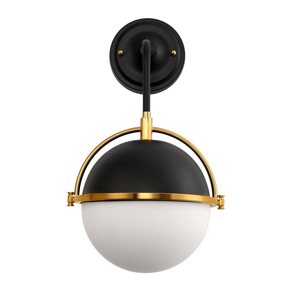 10 In. 1-Light Black and Gold Wall Sconce with White Globe Shade, Modern Light Fixture for Bedroom or Hallway price history on PriceWatchPro