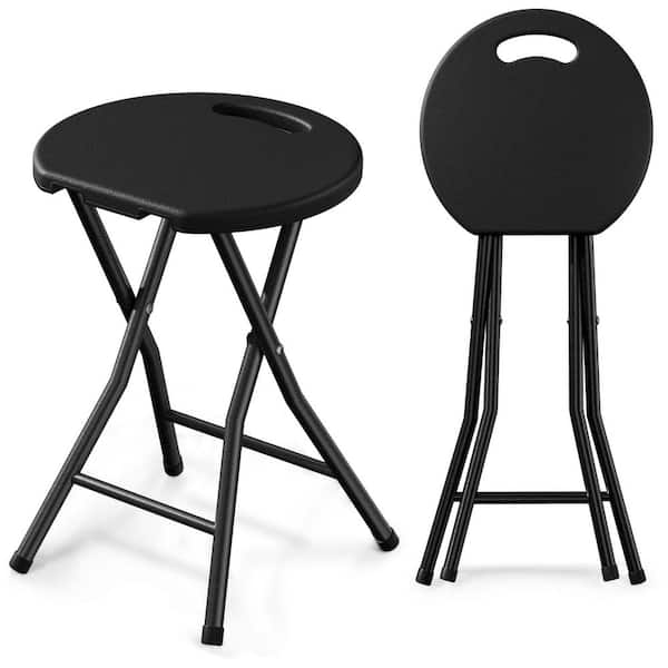 Folding Stool-Black Portable Heavy-Duty Steel Frame, 18 in. Height, Lightweight Space-Saving Seat for Indoor/Outdoor Use