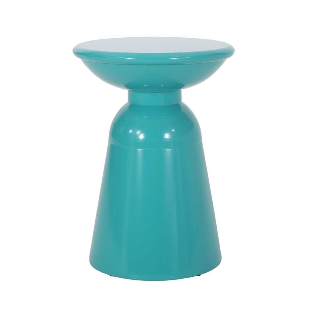 Teal Metal Outdoor End Table Side Table, Large 15 in. Round Coffee Table