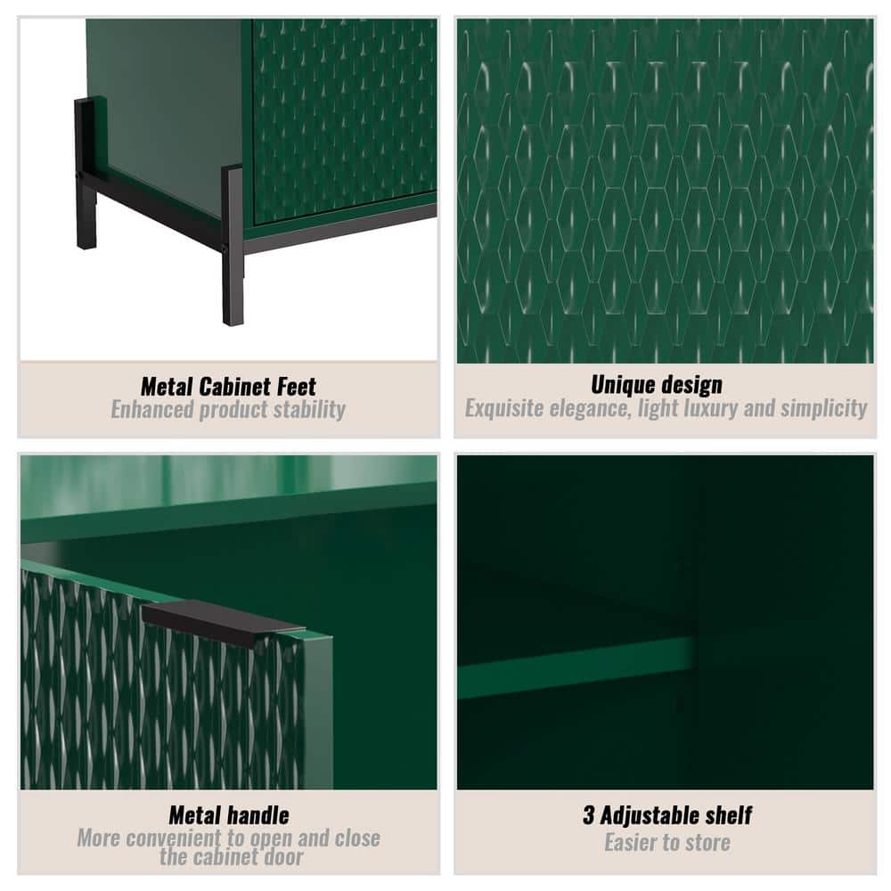 Green Glossy MDF Freestanding Accent Cabinet with Adjustable Shelving
