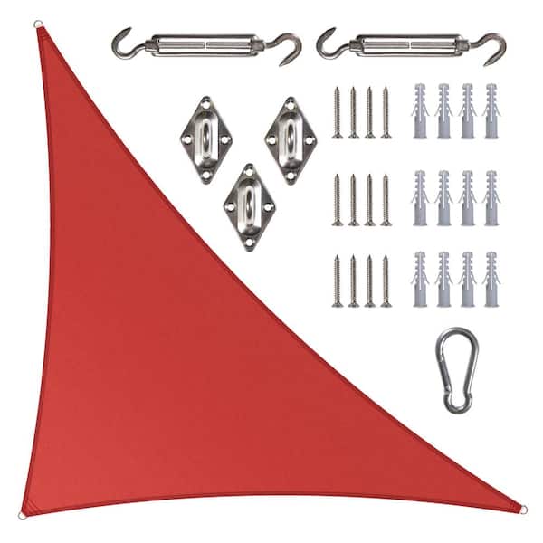 COLOURTREE 10 ft. x 10 ft. x 14.1 ft. 190 GSM Red Right Triangle Sun Shade Sail with Triangle Kit