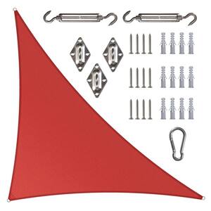 24 ft. x 24 ft. x 33.9 ft. 190 GSM Red Equilateral Triangle Sun Shade Sail with Triangle Kit