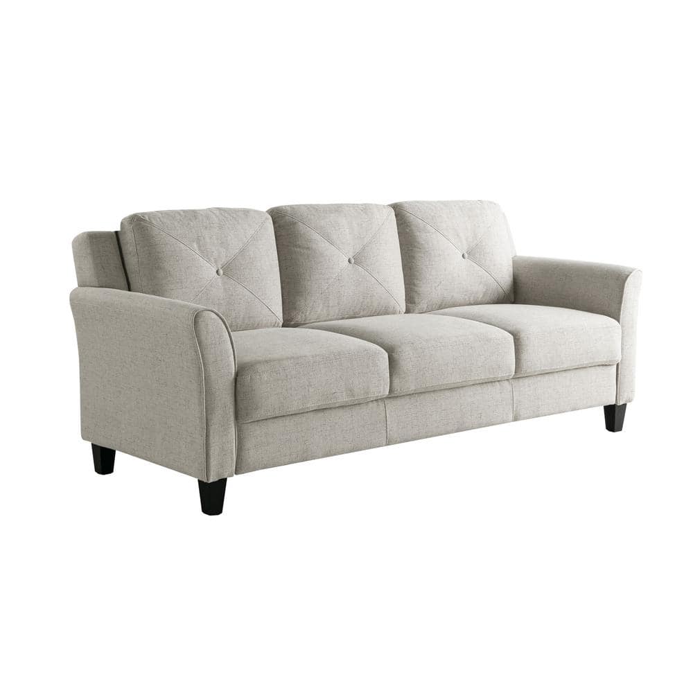 Beige Tufted Microfiber Lawson Sofa with Flared and Rolled Arms