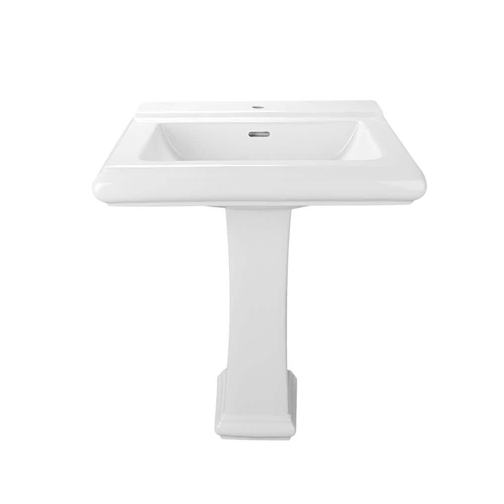 Apex 26" White Ceramic Rectangular Pedestal Bathroom Sink