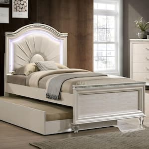 Penella Pearl White Full Kids Bed With LED Headboard