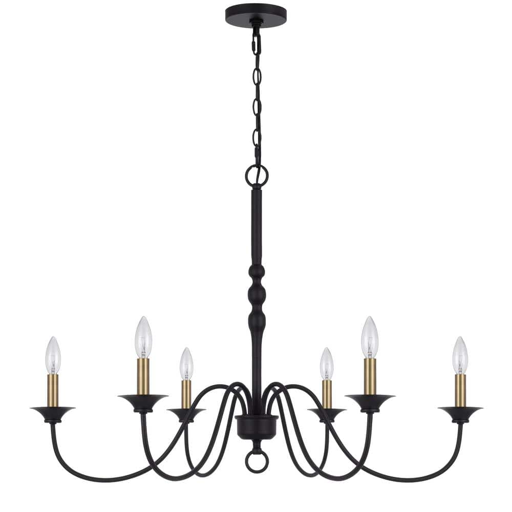 6-Light Black/Antique Brass Metal Chandelier