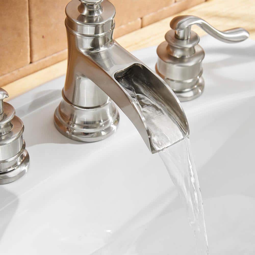 Brushed Nickel 2-Handle Widespread Bathroom Faucet with Drain Assembly
