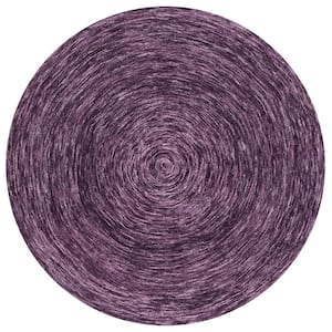 Ikat Purple 6 ft. x 6 ft. Solid Color Round Area Rug