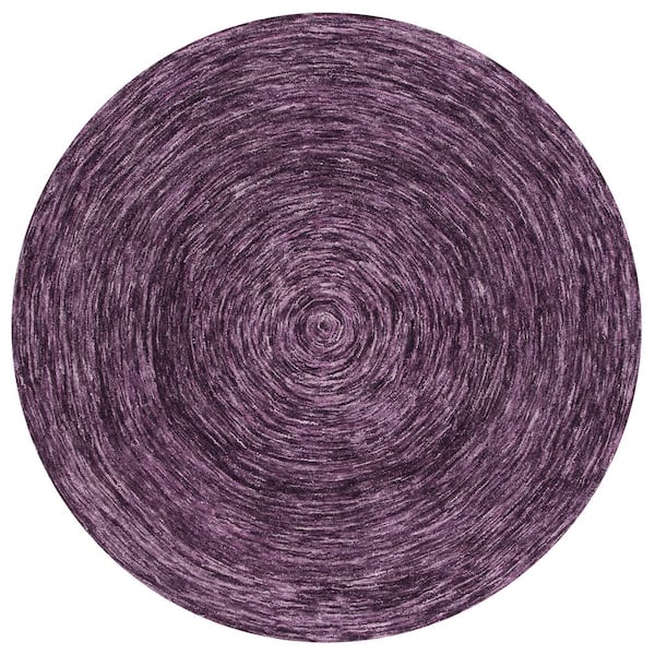 Ikat Purple 6 ft. x 6 ft. Solid Color Round Area Rug