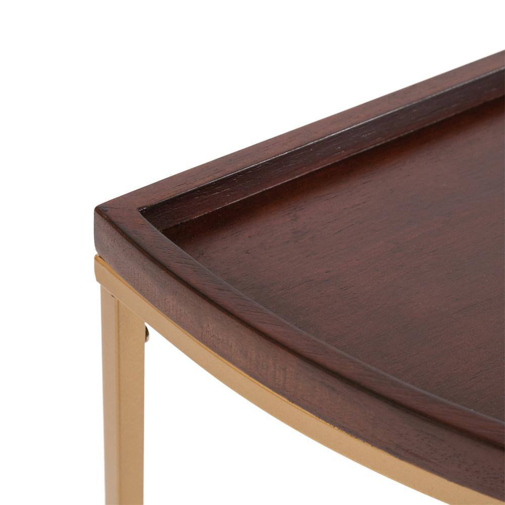Walnut Brown and Gold Half-Circle Console Table with Storage