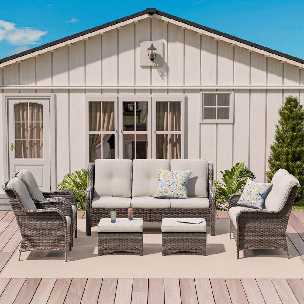6-Piece Steel Outdoor Patio Conversation Seating Set Backyard Garden with Beige Cushions price history on PriceWatchPro