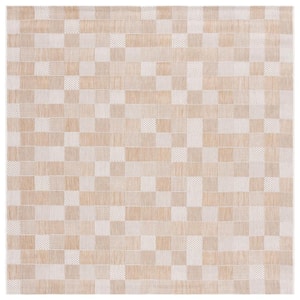 Courtyard Natural/Beige 7 ft. x 7 ft. 2-Toned Geometric Indoor/Outdoor Square Area Rug