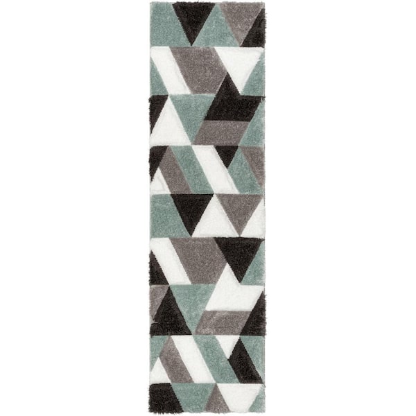 San Francisco Holland Modern Geometric Shag Hand-Carved, Light Blue 2 ft. 3 in. x 7 ft. 3 in. Runner, Area Rug