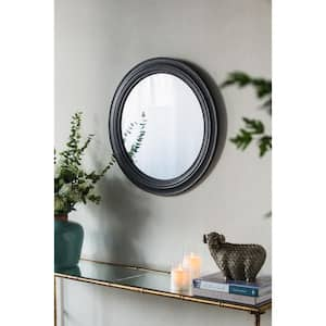 23.6 in. W x 23.6 in. H Circle Wall Mirror Wooden Black Antique Classic Accent Mirror, Living Room, Bathroom, Office