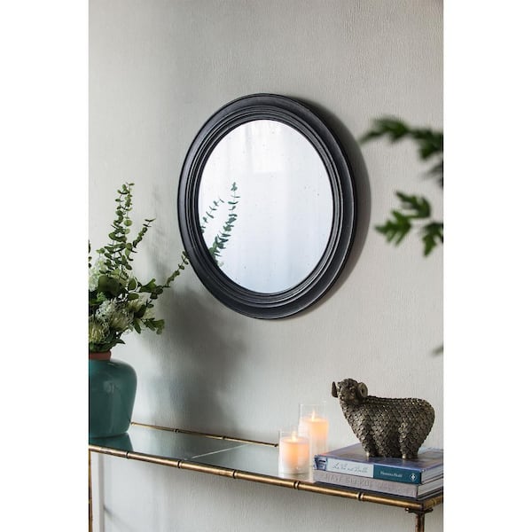 GOGEXX 23.6 in. W x 23.6 in. H Circle Wall Mirror Wooden Black Antique Classic Accent Mirror, Living Room, Bathroom, Office