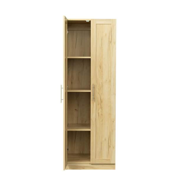 URTR Oak High Armoire Wardrobe Cabinet with 3 Partitions to Separate 4 Storage Spaces (29.5 in. W x 15.7 in. D x 70.9 in. H)