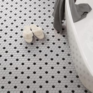 Madison 1 in. Hex Matte Cool White with Black Dot 10-1/4 in. x 11-7/8 in. Porcelain Mosaic Tile (619.2 sq. ft./Pallet)