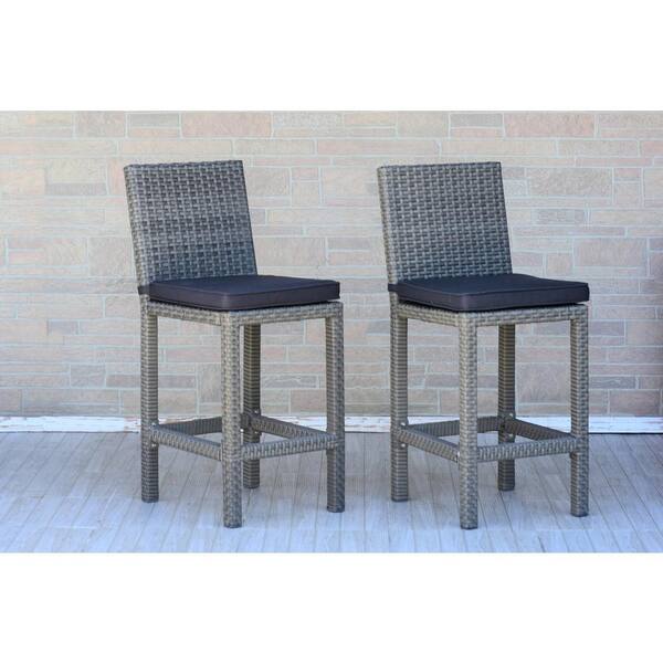 Atlantic Contemporary Lifestyle Martinique Grey Patio Bar Stool with Grey Cushion (2-Pack)