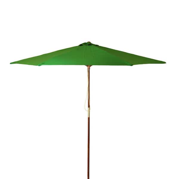 9 ft. Classic Wood Market Patio Umbrella in Hunter Green Polyester