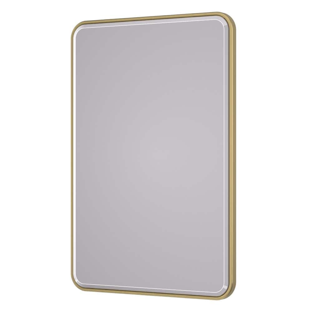 16 in. x 24 in. Rectangle Brushed Gold Tempered Glass Beveled Edge Bathroom Mirror, Rounded Corner Framed Wall Mirror price history on PriceWatchPro