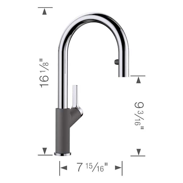 Urbena Single-Handle Pull Down Sprayer Kitchen Faucet in Cinder/Chrome