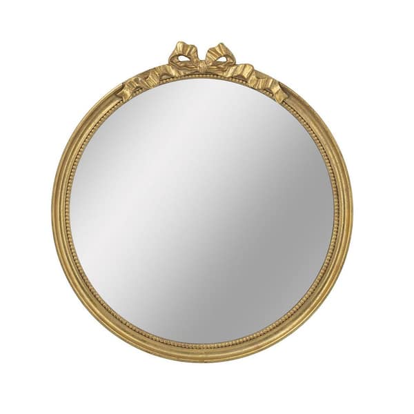 Gold 30 in. W x 32.1 in. H Art Deco Classic Modern Round Glass Framed Mirror