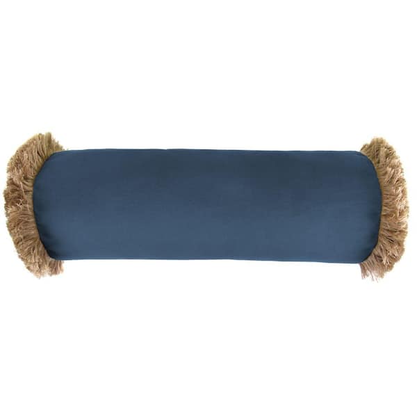 Jordan Manufacturing Sunbrella 7 in. x 20 in. Canvas Sapphire Blue Bolster Outdoor Pillow with Heather Beige Fringe