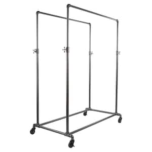 Pipeline Gray Metal Adjustable Double Bar Rolling Clothes Rack 50 in. W x 78 in. H