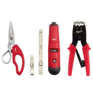 Electrician Snips and Impacting Punchdown Tool and Ratcheting Modular Crimper Hand Tool Set (3-Tool)