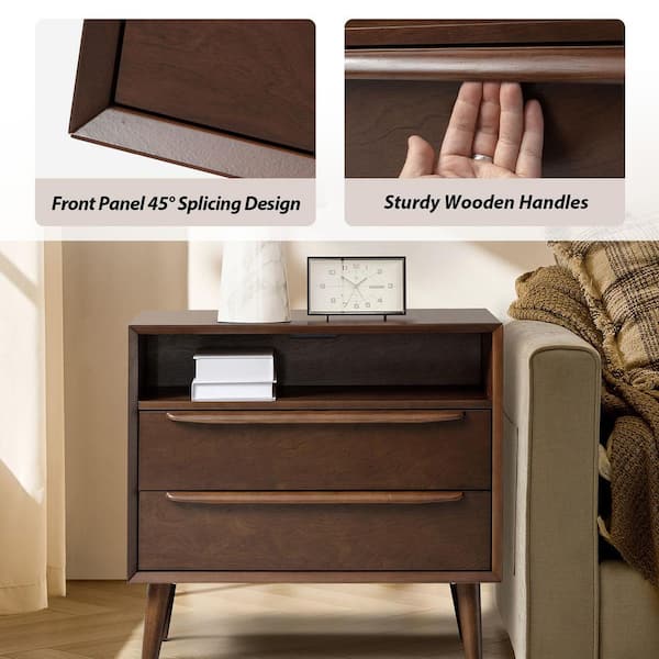 JAYDEN CREATION Leslie Mid-Century Modern Walnut 2-Drawer