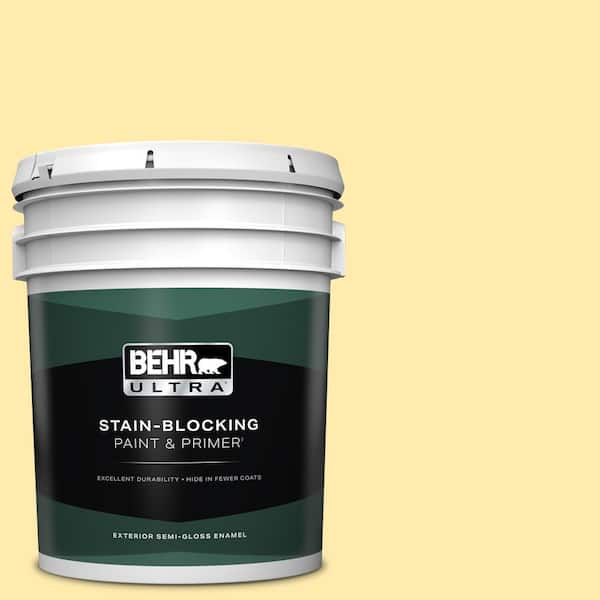 BEHR ULTRA 5 gal. #370A-2 Pale Daffodil Semi-Gloss Enamel Exterior Paint & Primer