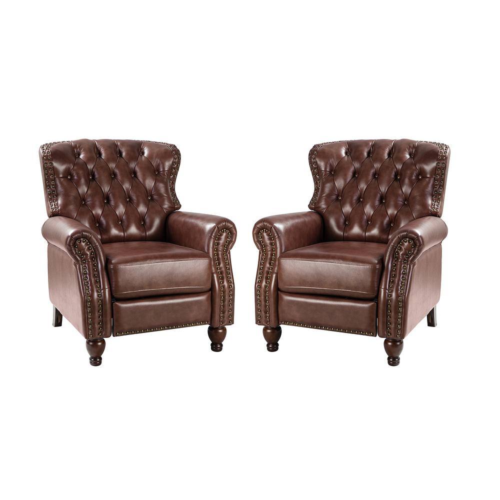 JAYDEN CREATION Isabel Brown Genuine Leather Recliner with Tufted Back and  Rolled Arms Set of 2 RCXA0346-BROWN-S2 - The Home Depot