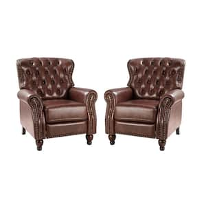 Isabel Brown Genuine Leather Recliner with Tufted Back and Rolled Arms Set of 2