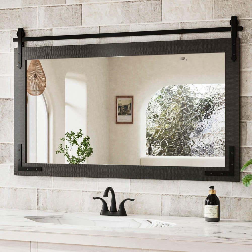 40 in. W x 26 in. H Rectangular Barn Door Black Mirrors Wood Framed Mirror Farmhouse Bathroom Vanity Mirror price history on PriceWatchPro