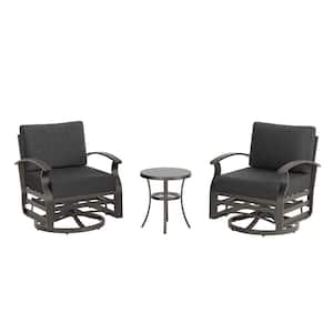 3-Piece Aluminum Swivel Outdoor Rocking Chairs Patio Conversation Set with Black Cushions and Table, Garden, Backyard