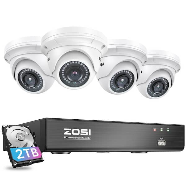 ZOSI 4K 8-Channel POE 2TB NVR Surveillance System with 4-Wired 5MP Outdoor Dome Cameras