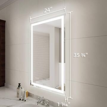 niveal Lumos 24 in. W x 36 in. H Rectangular Frameless LED Wall Bathroom Vanity Mirror in Silver LMV04-2436DF1