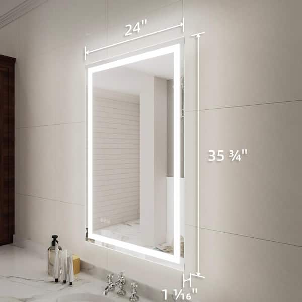 Lumos 24 in. W x 36 in. H Rectangular Frameless LED Wall Bathroom Vanity Mirror in Silver