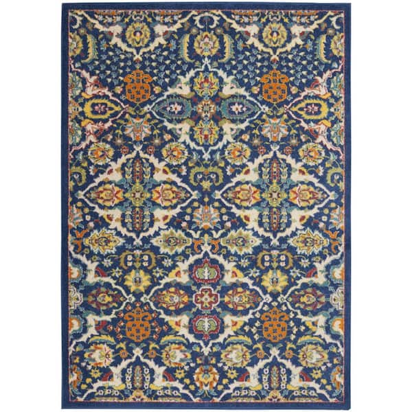 HomeRoots Blue 6 ft. x 9 ft. Floral Power Loom Area Rug