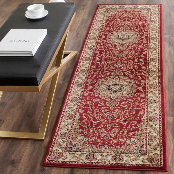 Lyndhurst Red/Ivory 2 ft. x 22 ft. Floral Border Antique Runner Rug