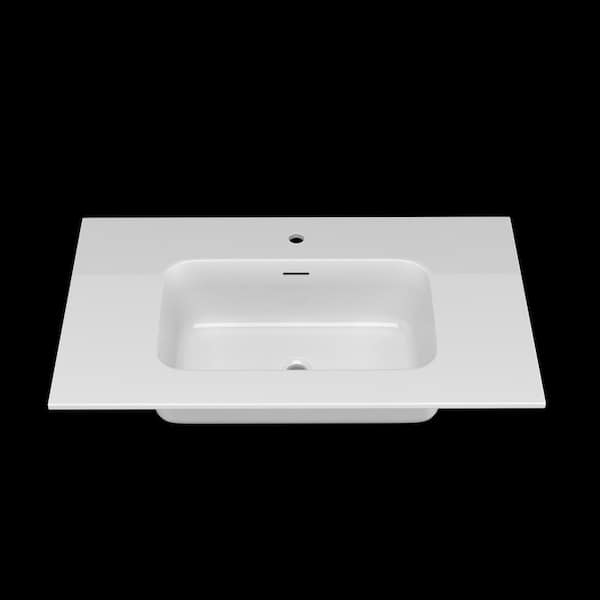 Getpro 36 in. W x 22 in. D Solid Surface Rectangular Single Sink Vanity Top in White for Bathroom Cabinet with Faucet Hole