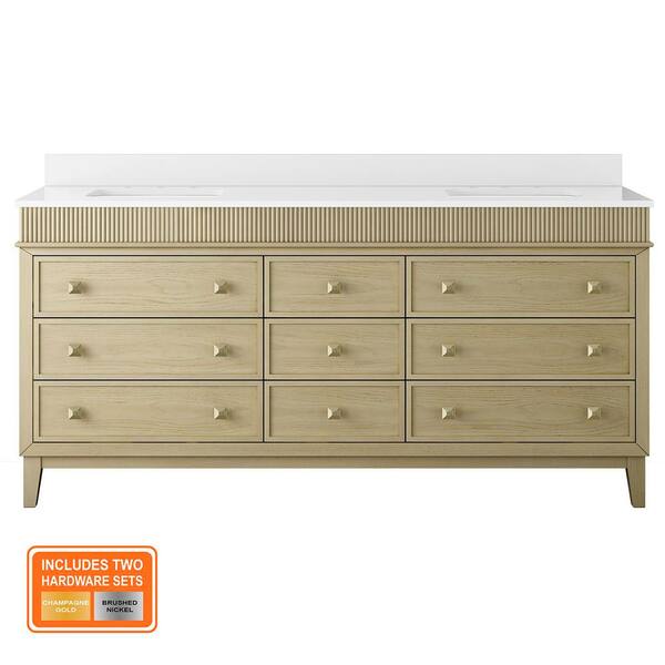 Danby 72 in. Double Sink Platinum Oak Bath Vanity with White Engineered Marble Top (Assembled)
