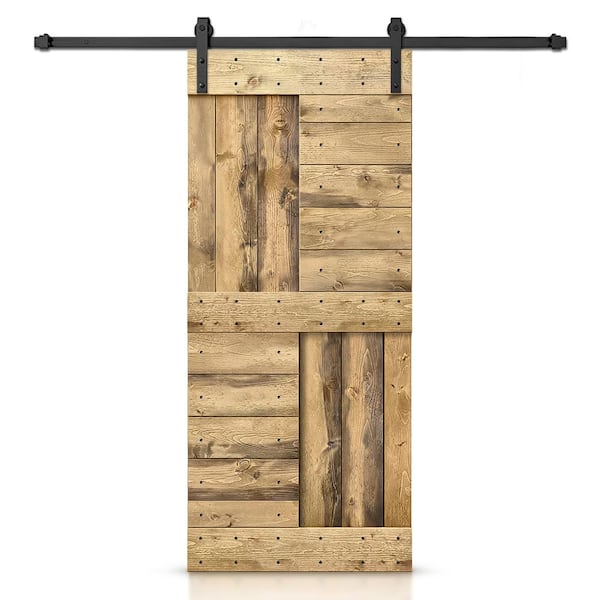 CALHOME 42 in. x 84 in. Weather Oak Stained DIY Knotty Pine Wood Interior Sliding Barn Door with Hardware Kit